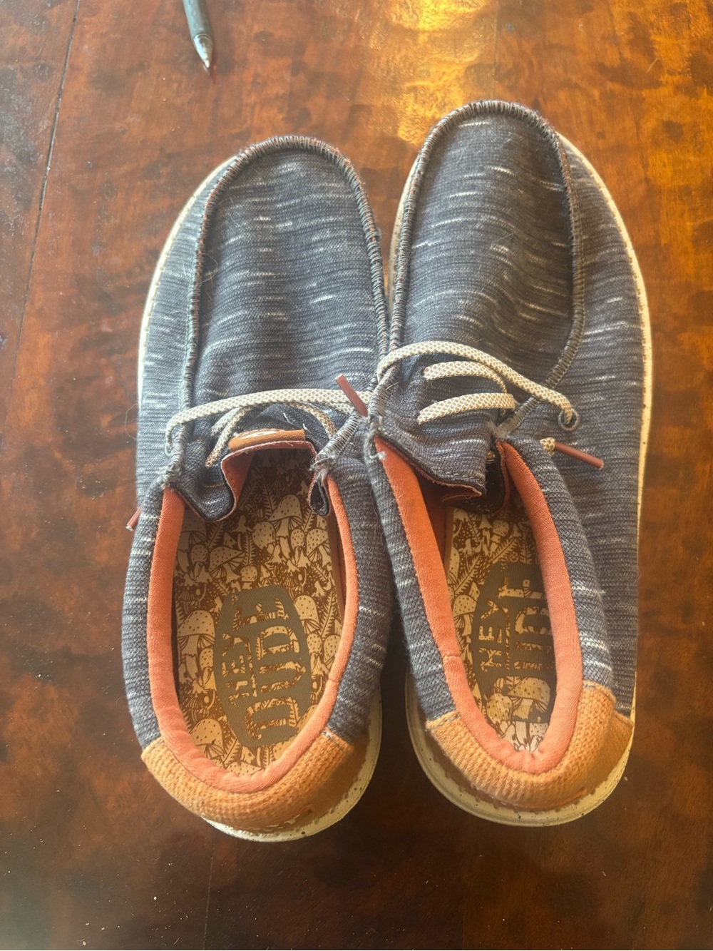 Hey Dude Navy Knit Slip-On Loafers with Rust Trim